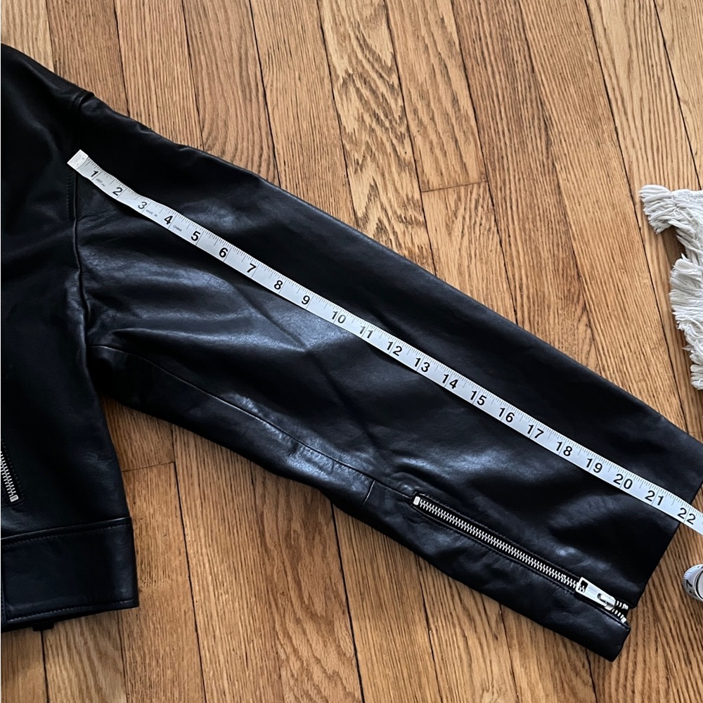 COS Black Cropped Leather Biker Jacket - Picture 8 of 9